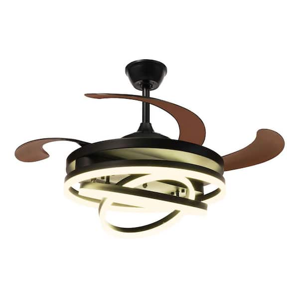 42 in. Black and Brown Modern Retractable 6-Speed Chandelier Ceiling Fan with Selectable Integrated LED and Remote