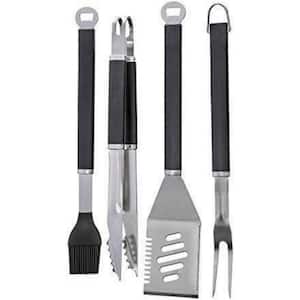 Magnetic Grill Tools Set, Contains Grill Fork, Basting Brush, Tongs and Multifunctional Spatula (4-Piece)