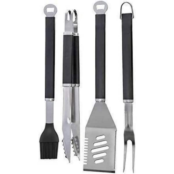 Cubilan Magnetic Grill Tools Set, Contains Grill Fork, Basting Brush, Tongs and Multifunctional Spatula (4-Piece)