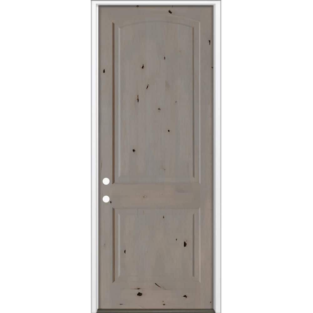30 in. x 96 in. Rustic Knotty Alder 2Panel Arch Top Right-Hand/Inswing BEHR Weathered Gray Stain Wood Prehung Front Door price history on PriceWatchPro