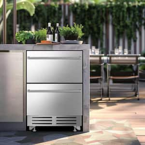 24 in. 4.9 cu. ft. 190 Cans Built-In/Freestanding Outdoor Beverage Center in Stainless Steel with Dual Drawer