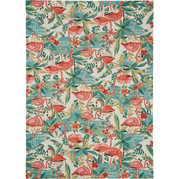 Waverly Sun N Shade Flamingo Multicolor 10 ft. x 13 ft. Floral Contemporary Indoor/Outdoor Area Rug