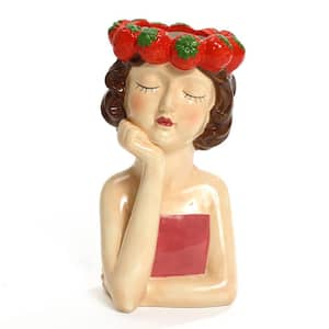 11.4 in. Multi-Colored Lady Strawberries Ceramic Sculpture Round Vase