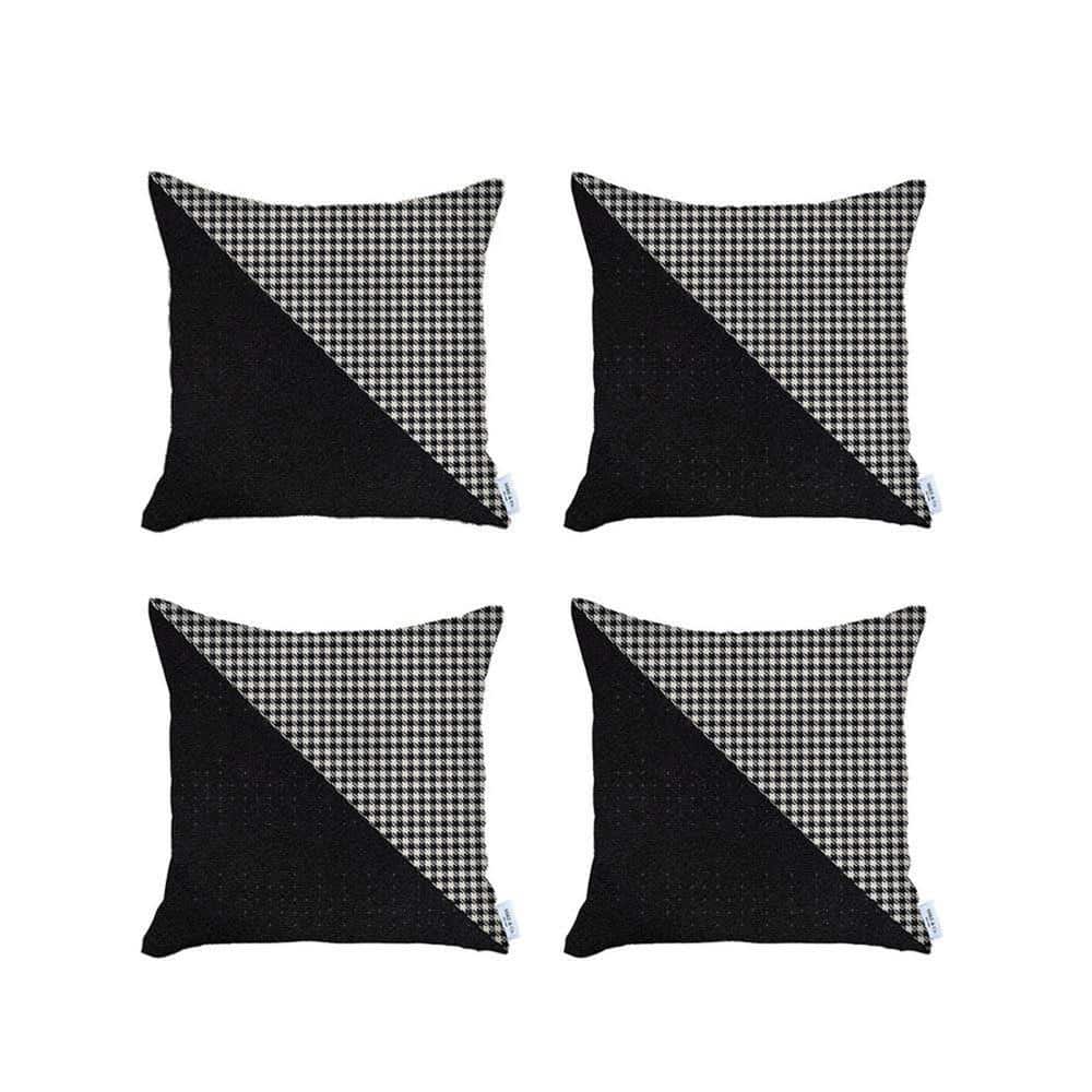 Boho-Chic Black and White Houndstooth Euro Pillow Covers Set