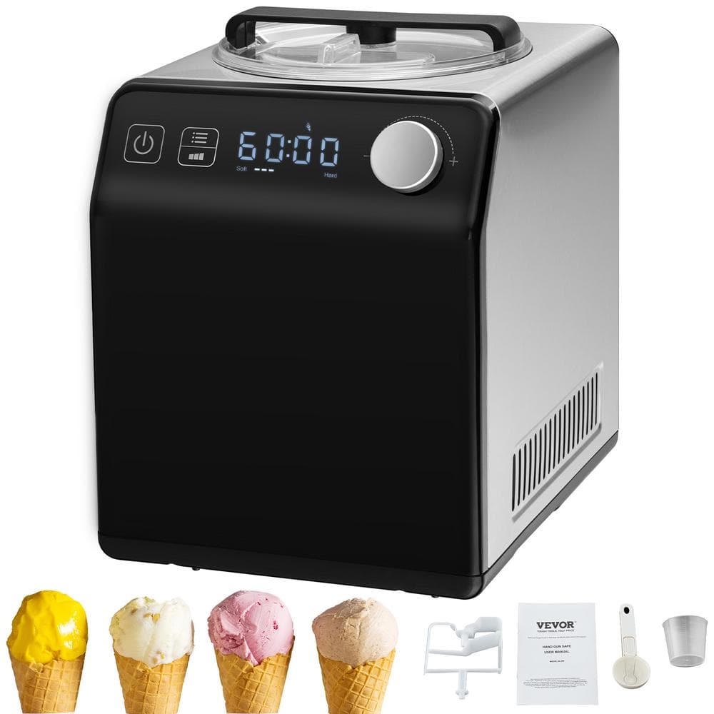Upright Automatic Ice Cream Maker with Built-in Compressor, 2 qt. Silver, Ice Cream Maker, Fruit Yogurt Machine