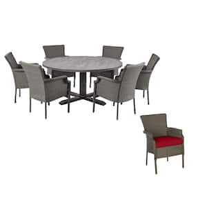 Grayson 7-Piece Ash Gray Wicker Outdoor Patio Dining Set with CushionGuard Chili Red Cushions