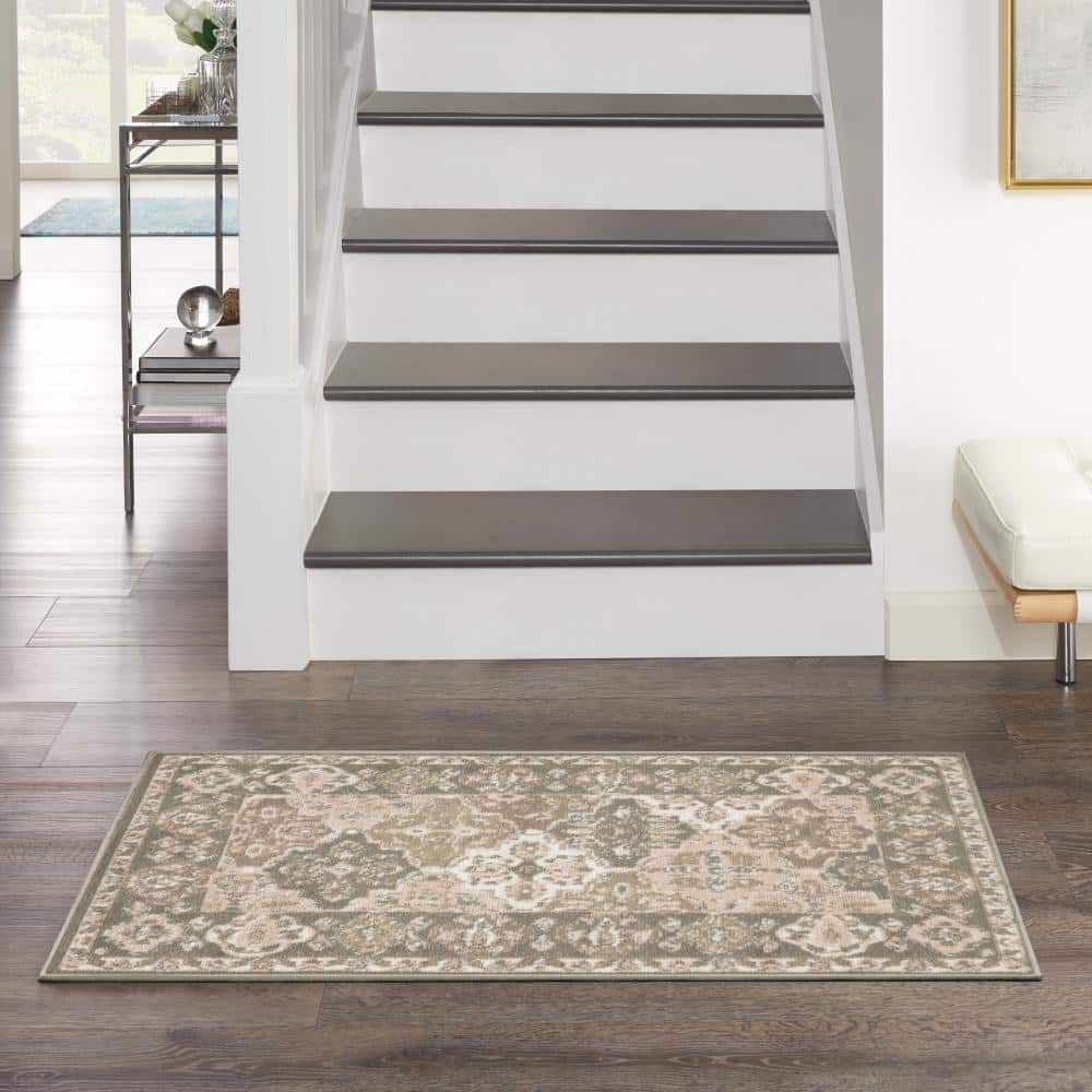 Grafix Green and Beige Synthetic Rectangular Area Rug