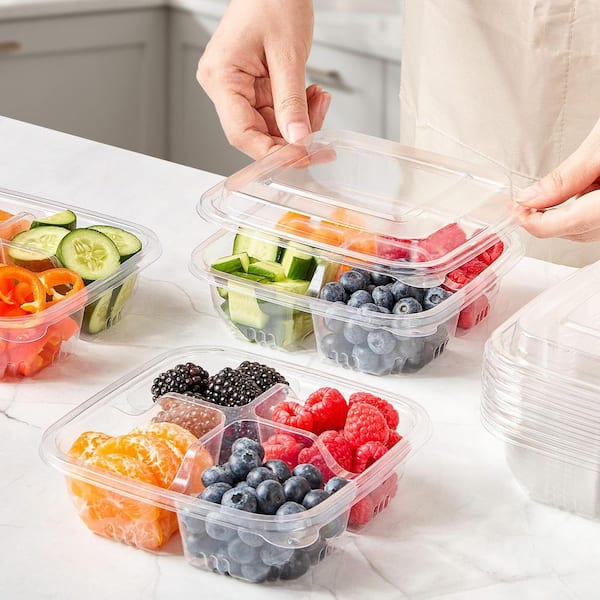 Anqtovp PET Plastic 4-Compartment Disposable Snack Containers with