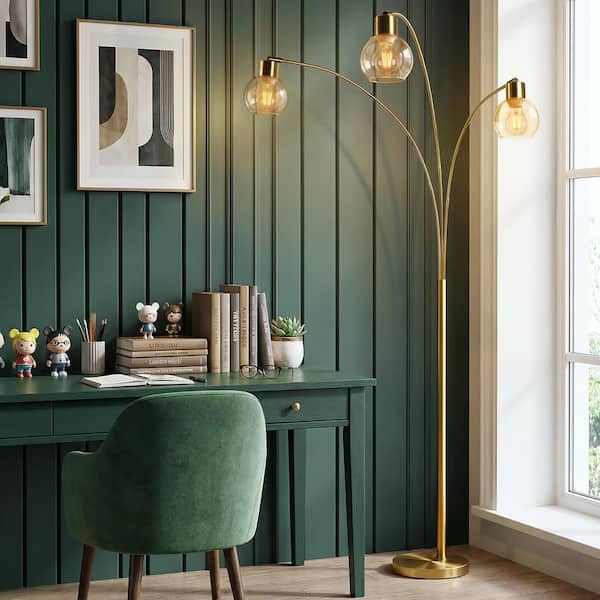 ROTTOGOON 73 in. Gold Industrial 3-Light LED Arc Tree Floor Lamp