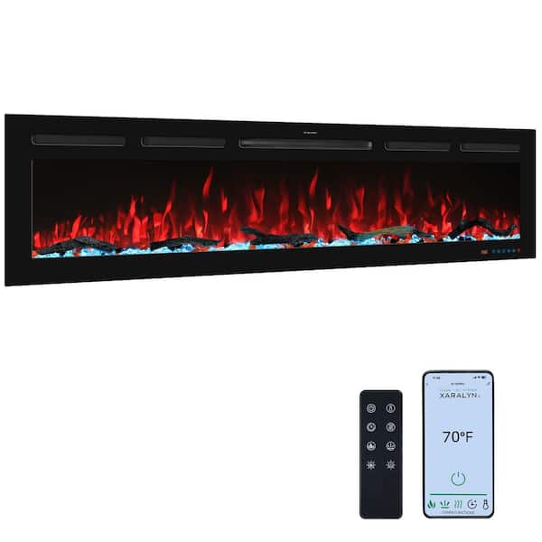 60 in. Wi-Fi Electric Fireplace Inserts, 13 Flame & Fuel Bed Colors, 5 Adjustable Brightness, Timer, Thermostat, Black