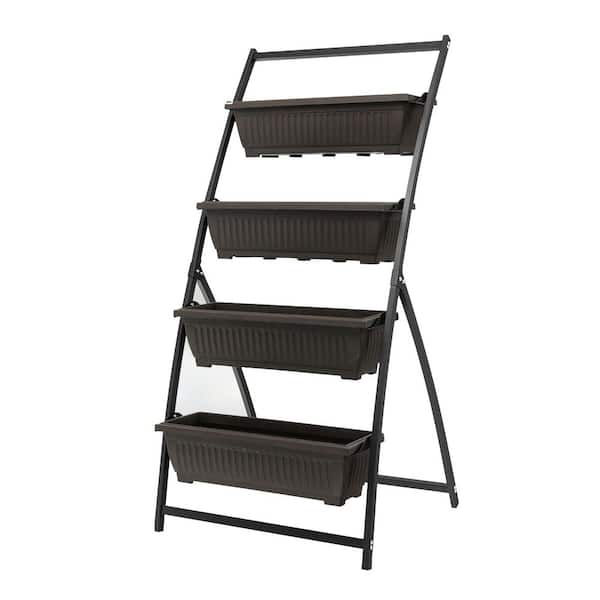 4-Tier Indoor /Outdoor Black Plastic Vertical Garden Planters Box with Drain Hole