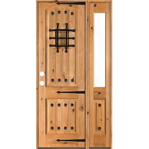 44 in. x 96 in. Mediterranean Knotty Alder Right-Hand/Inswing Clear Glass Clear Stain Wood Prehung Front Door w/RHSL