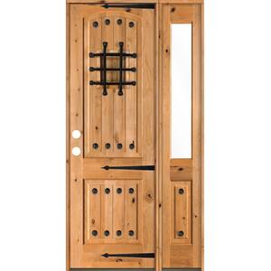 46 in. x 96 in. Mediterranean Knotty Alder Right-Hand/Inswing Clear Glass Clear Stain Wood Prehung Front Door w/RHSL