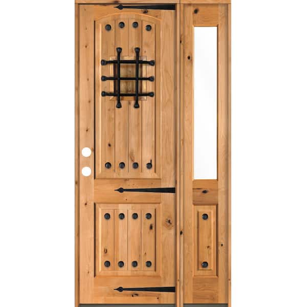 Krosswood Doors 46 in. x 96 in. Mediterranean Knotty Alder Right-Hand/Inswing Clear Glass Clear Stain Wood Prehung Front Door w/RHSL