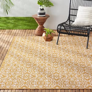 Patio Country Danica Yellow/White 6 ft. x 9 ft. Geometric Indoor/Outdoor Area Rug