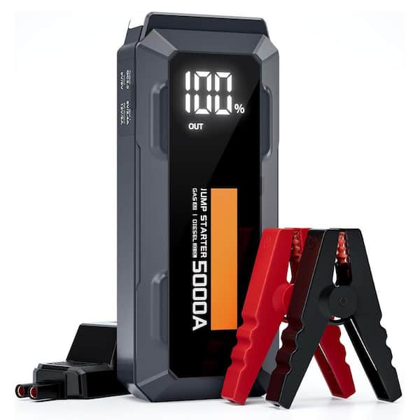 5000 Amp Car Battery Jump Starter, 12-Volt Portable Power Bank with 3 in. LCD Dual USB Output, LED Light