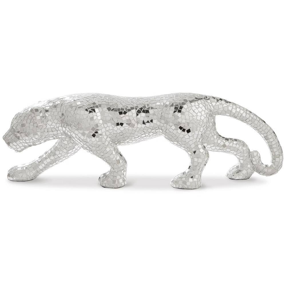 Exotic Silver Mosaic Glass Panther Sculpture