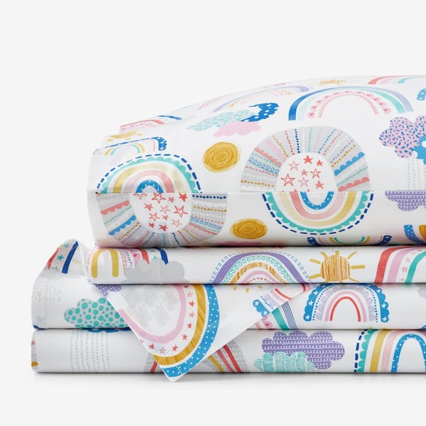 The Company Store Company Kids Magical Rainbows White Multi Organic Cotton Percale Full Sheet Set
