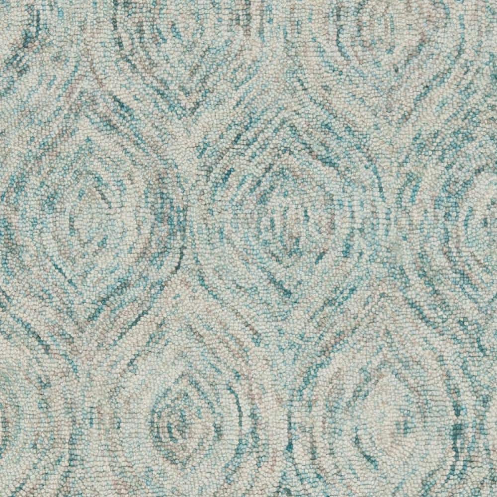 Ivory and Sea Blue Hand-Tufted Wool 6' x 9' Area Rug