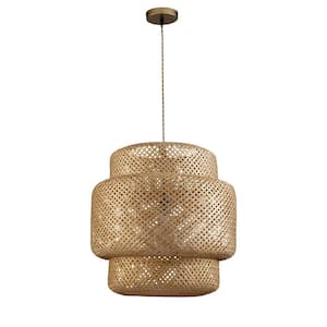 Drusilla 3 Tiers Hanging Light 1-Light Handmade Rattan Bamboo Shade Pendant Light in Brass