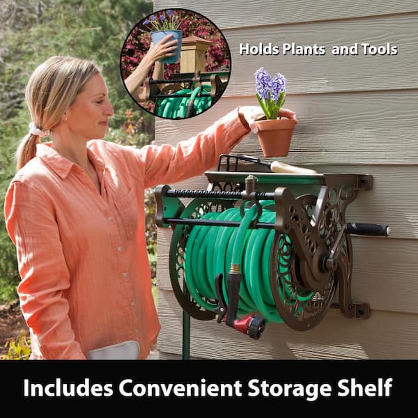 125 ft. Bronze Aluminum w/Hose Guide Wall Mounted Garden Hose Reel