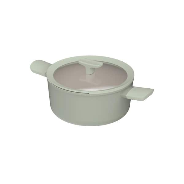 BergHOFF Balance 10 in., 4.6 qt. Aluminum Nonstick Ceramic Stockpot in Sage with Glass Lid