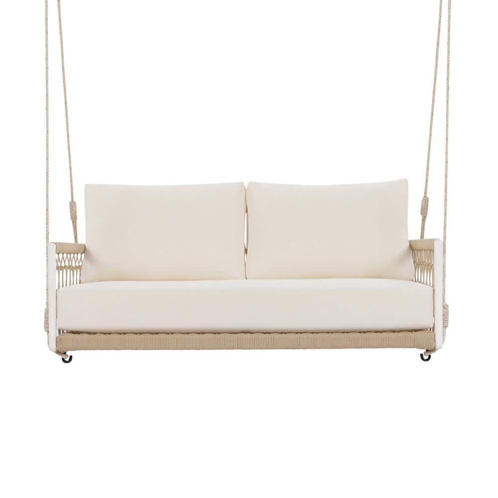 Nestfair 51.6 in. W 2-Person Woven Rope Patio Swing Sofa with Beige ...