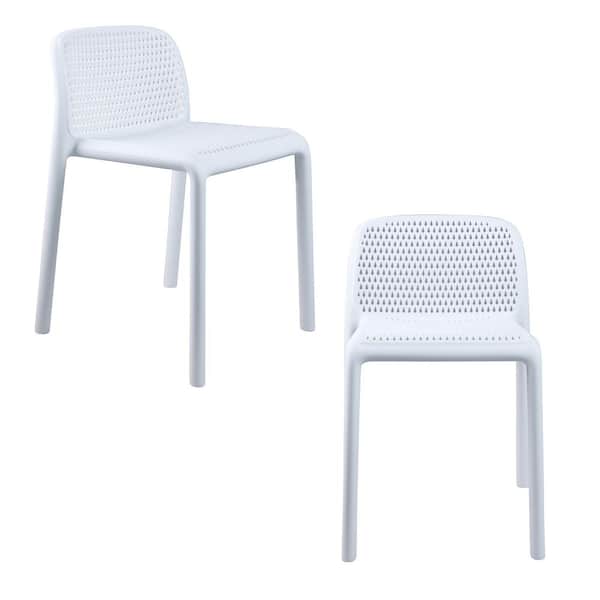 CozyBlock PUNCH Perforated Stackable White Dinner Chair for Both Interior and Exterior - Set of 2