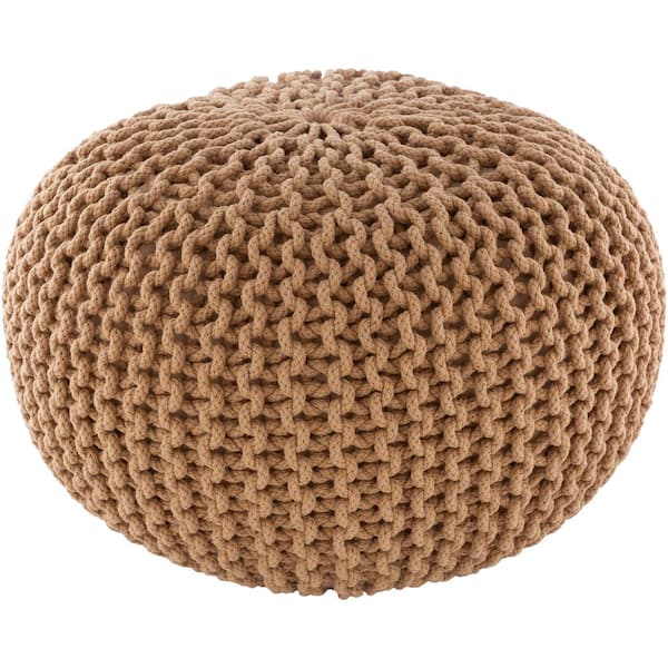 Livabliss Altena Solid Camel Cotton Round Accent Pouf