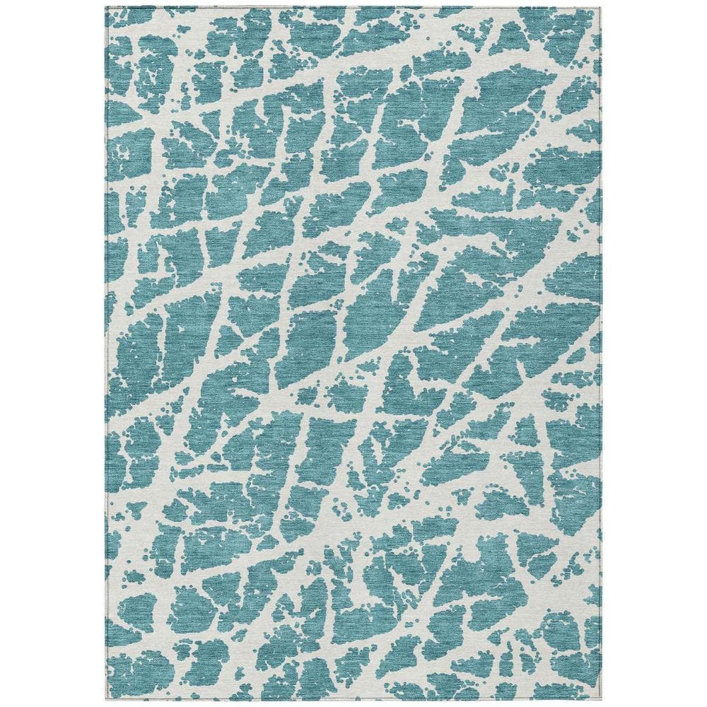 HomeRoots Teal 3 ft. x 5 ft. Abstract Indoor / Outdoor Area Rug ...