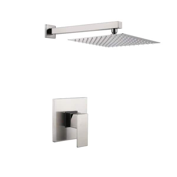 Miscool Rainfall 1-Handle 1-Spray 10 in. Square High Pressure Shower Faucet in Brushed Nickel (Valve Included)