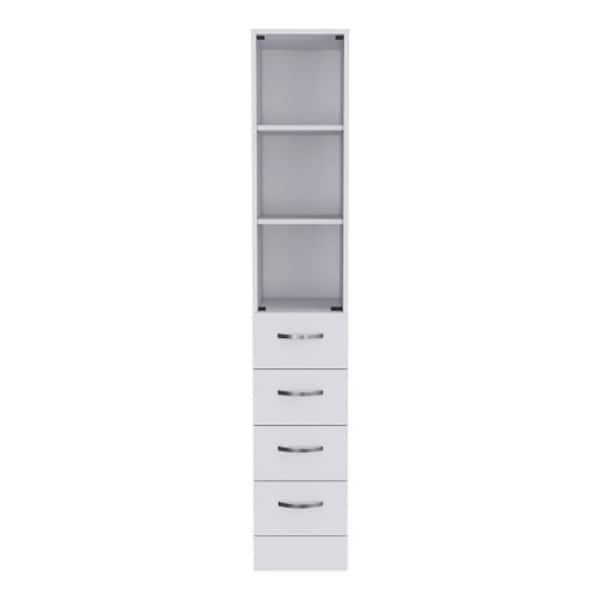 Adrinfly 21.70 in W x 67.70 in. D x 5.50 in H, White Linen Cabinet, Particle Board with 3 Shelves, 4 Drawers in White