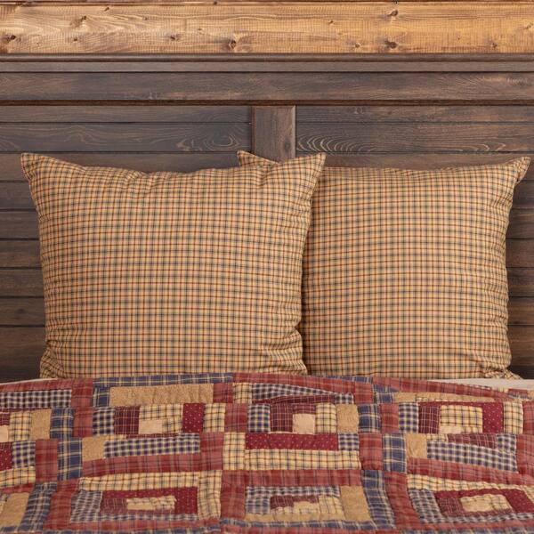 Cotton Plaid Euro Sham Decorative Bed Pillow Case Cover Brown 26 x 26 VHC Rustic 