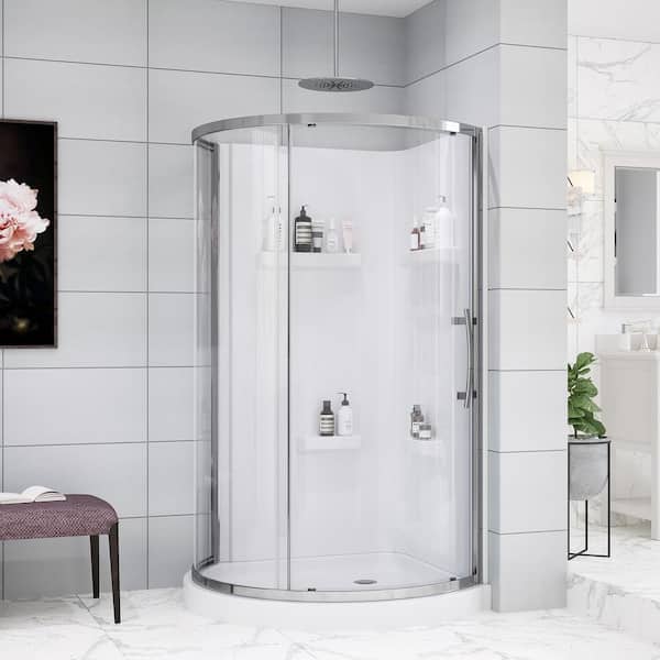 Glacier Bay Maia 38 in. x 79.50 in. Corner Drain Corner Shower Kit in Clear and Chrome