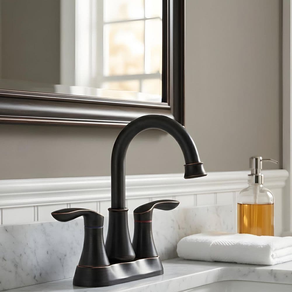 4 in. Centerset Double Handle Bathroom Sink Faucet with Pop-up Drain and Supply Hoses in Oil-Rubbed Bronze price history on PriceWatchPro