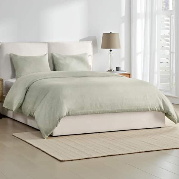 Savi 3-Piece Sage Green Linen Cotton Blend and Cashmere King Size Duvet Cover Set