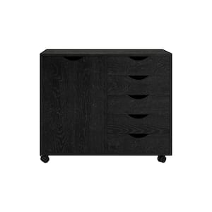 Distressed Black 5 Drawer with Shelf 30.7 in W x 15.7 in D x 26.3 in H Wooden File Cabinets Vertical File Cabinet