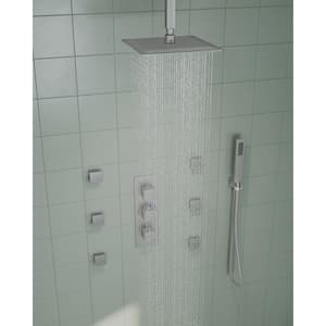 Anti Scald Shower Trims and Valve 5-Spray Ceiling Mount 12 in. Fixed and Handheld Shower Head 2.5 GPM in Brushed Nickel