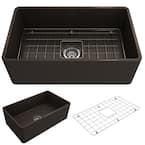 Classico Farmhouse Apron Front Fireclay 30 in. Single Bowl Kitchen Sink with Bottom Grid and Strainer in Matte Brown