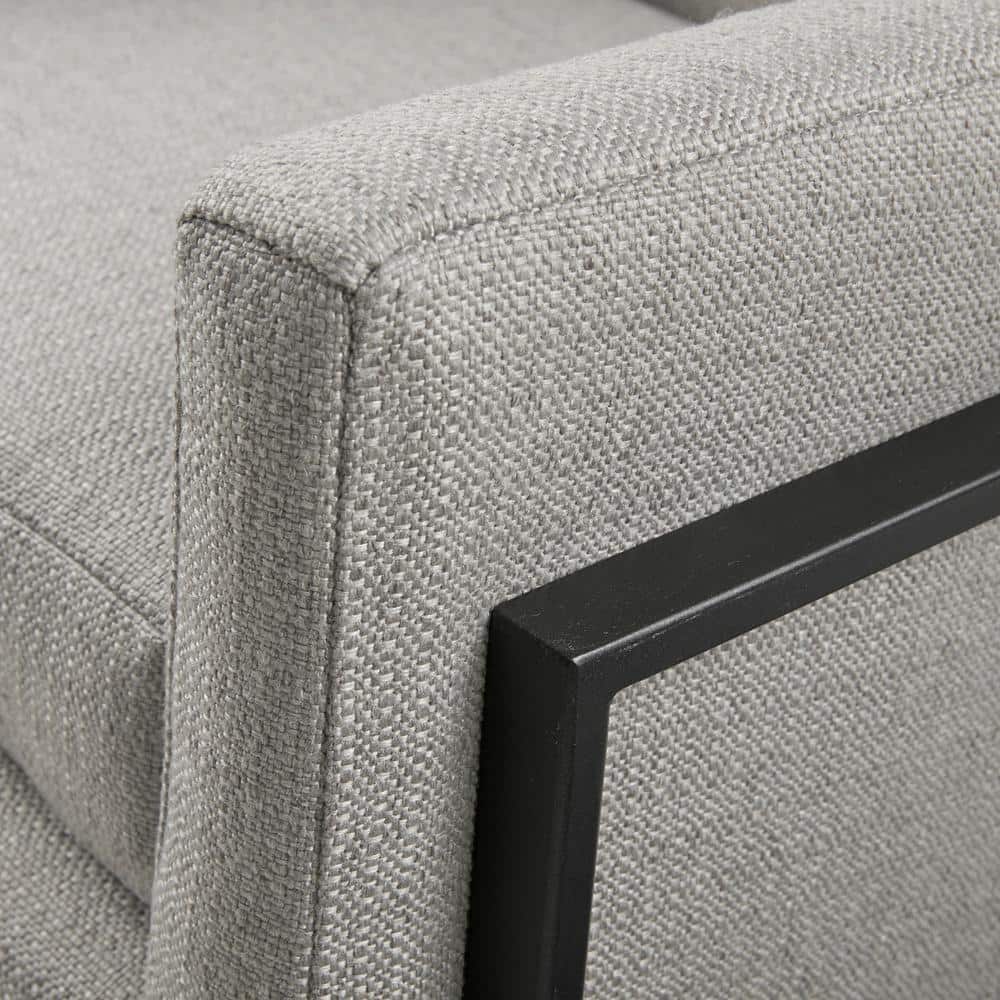 Gray Upholstered Barrel Accent Chair with Metal Frame