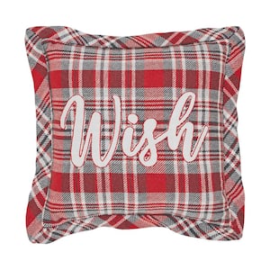 Gregor Red Gray White Plaid 12 in. x 12 in. Wish Throw Pillow