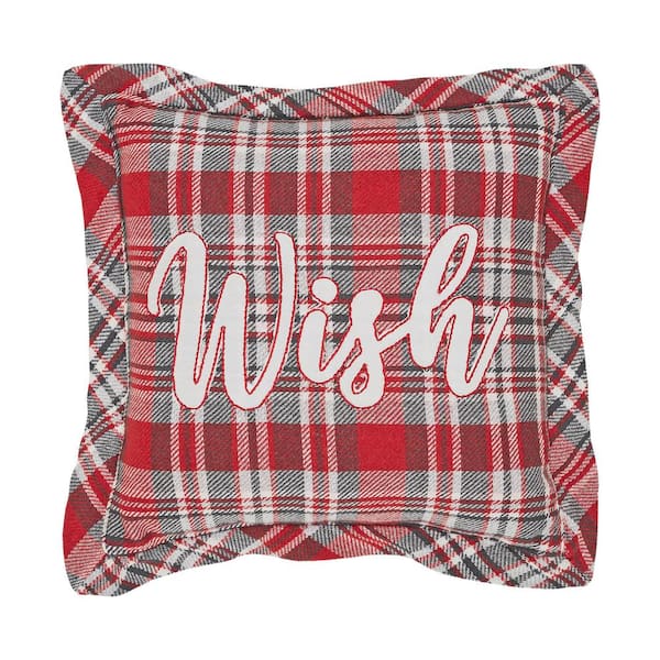 VHC BRANDS Gregor Red Gray White Plaid 12 in. x 12 in. Wish Throw Pillow