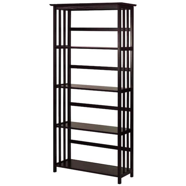 Casual Home 63 in. Espresso New Wood 4-Shelf Etagere Bookcase with Open Back