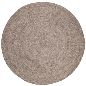 Braided Ivory/Beige 6 ft. x 6 ft. Round Solid Area Rug