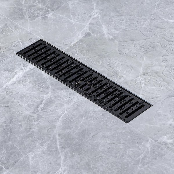 12 in. Stainless Steel Linear Shower Drain with Square Pattern Drain Cover in Matte Black