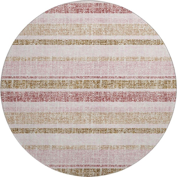 Mayfield Premium Machine Washable Abstract AMF2122 Pink 8 ft. x 8 ft. Round Rug