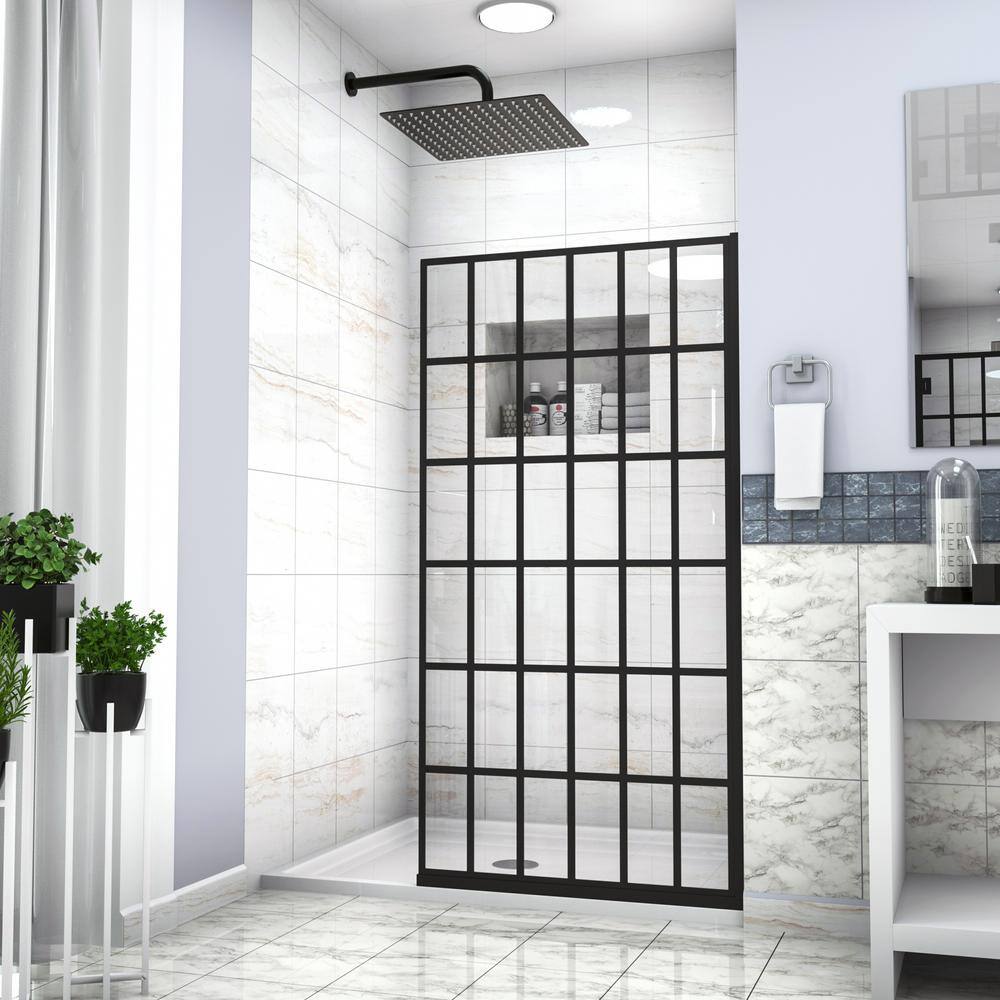 34'' Matte Black Frameless Fixed Shower Door with Clear Glass