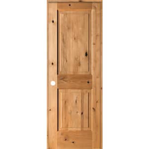 28 in. x 80 in. Rustic Knotty Alder Wood 2 Panel Square Top Right-Hand/Inswing Clear Stain Single Prehung Interior Door