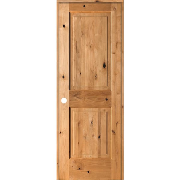 28 in. x 80 in. Rustic Knotty Alder 2 Panel Right-Handed Clear Stain Wood Single Prehung Interior Door with Square Top