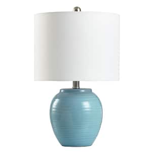 20.5 in. Light Blue Crackle Table Lamp with Frosted White Hardback Fabric Shade